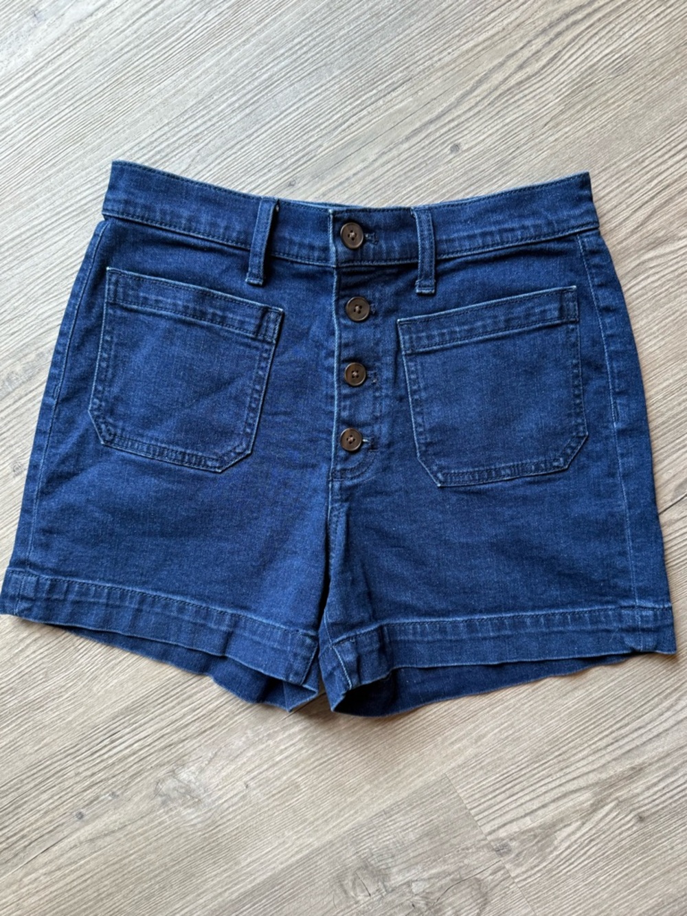 J. Crew Denim Shorts Women's 27 Dark Wash Button Fly Patch Pocket Utility